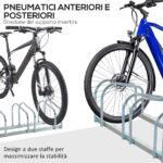 Rastrelliera Portabiciclette Parcheggio per 5 Biciclette in Acciaio, 145×33×27 cm, Argento - immagine 6