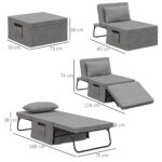 Pouf Letto Pieghevole Multiuso 4 in 1 con Schienale Reclinabile a 5 Livelli, Grigio - immagine 3