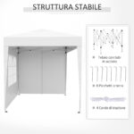 Gazebo Pieghevole Pop Up 2x2 m con 4 Pareti Rimovibili in Poliestere e Acciaio, Bianco - immagine 8
