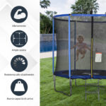 Trampolino Elastico da Esterno, Tappeto Elastico per Adulti da Giardino con Rete di Sicurezza e Bordo Imbottito, Giochi da Giardino e Casa, Ø244x240cm, Blu e Nero - immagine 4
