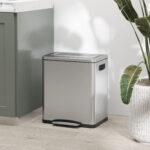 Bidone Immondizia a 2 Sezioni da 15L a Pedale con Coperchio Silenzioso, in Acciaio Inox e PP, 40x34,8x47,5 cm - immagine 2