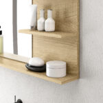 Specchio Bagno Moderno con 2 Ripiani Laterali e Ripiano Inferiore, in Legno e Vetro, 75x10x48 cm, Color Legno - immagine 9