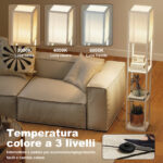 Lampada da Terra con Ripiani, Luce Regolabile, Interruttore a Pedale e Porte USB, Bianco - immagine 5