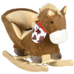 Cavallo a Dondolo per Bambini da 18-36 Mesi con Suoni Realistici, 60x33x50 cm, Marrone e color Legno
