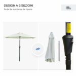 Ombrellone da Giardino Inclinabile 2,3x2,2m con Manovella, Palo in Metallo e 6 Stecche, Crema - immagine 7