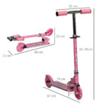 Monopattino per Bambini 3-7 Anni Pieghevole a 2 Ruote e Altezza Regolabile, 67x30x63/68/73/76 cm, Rosa - immagine 3