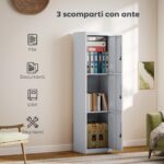 Armadio per Ufficio in Acciaio a 3 Porte Indipendenti con Serratura e 2 Chiavi, 45x38x180 cm, Grigio Chiaro - immagine 4
