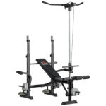 Panca Fitness con Leg Press, Squat Rack e Leg Extension, in Acciaio e PU, 180x134x2 cm, Nero e Argento