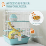 Gabbia per Criceti a 3 Livelli e 12 Tubi con Casetta, Rampa, e Accessori, in Metallo e Plastica, 34,5x27,5x41 cm, Grigio - immagine 6