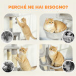 Albero Tiragraffi per Gatti con Scala, 2 Amache, 3 Posatoi, 2 Casette e 3 Piattaforme, 48x48x192 cm, Grigio e Crema - immagine 8