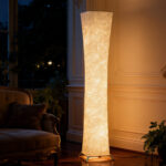 Lampada da Terra Moderna con Interruttore a Pedale, in Acciaio e Tessuto, 25x25x129 cm, Bianco e Argento - immagine 8