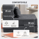 Poltrona Letto Pieghevole Convertibile in Chaise Longue e Materasso, 80x80x64 cm, Grigio Scuro - immagine 5