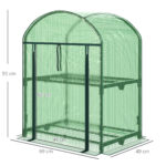 Mini Serra da Giardino con 2 Ripiani in Metallo e Copertura in PE, 69x49x92cm, Verde - immagine 3