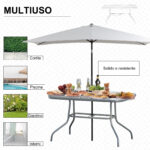 Tavolo da Giardino in Metallo e Vetro con Foro Ombrellone 120x80x70cm - immagine 7