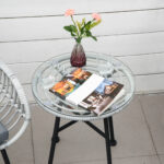 Set Mobili da Giardino in Rattan PE con 2 Sedie e Tavolino con Ripiano in Vetro, Grigio - immagine 9