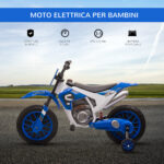 Moto da Cross Elettrica per Bambini da 3-5 Anni, Moto Elettrica per Bambini con Batteria 12V Ricaricabile e Rotelline Rimovibili, 106,5x51,5x68cm, Blu - immagine 4
