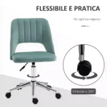 Sedia da Ufficio Ergonomica ad Altezza Regolabilein Tessuto Vellutato, 49x60x79-91 cm, Verde Petrolio - immagine 4