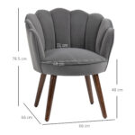 Poltrona in Velluto Imbottita con Schienale a Conchiglia, 66x66x78,5cm, Grigio - immagine 3
