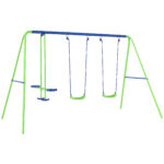Set Altalene da Giardino per 4 Bambini, 1 Altalena Doppia e 2 Altalene Singole, Capacità di peso 45kg (Altalena) 180kg (Totale), 280x140x178cm