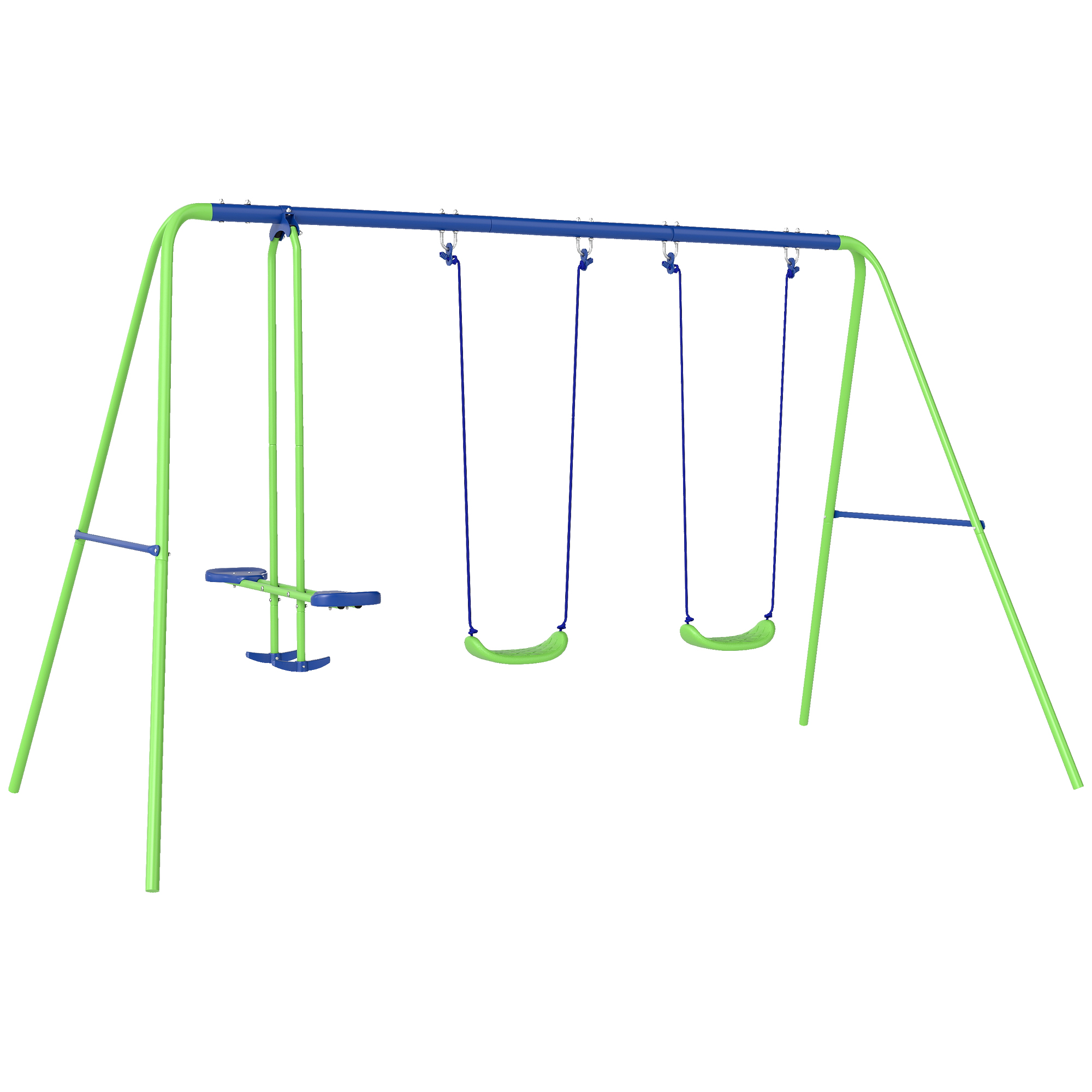 bABb43199998e1301.jpg Set Altalene da Giardino per 4 Bambini, 1 Altalena Doppia e 2 Altalene Singole, Capacità di peso 45kg (Altalena) 180kg (Totale), 280x140x178cm - immagine 1