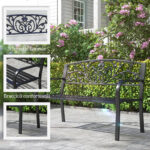 Panchina da Giardino in Metallo con Schienale Decorato, 127x60x87cm - Nero - immagine 5