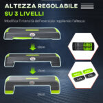 Step Fitness per Aerobica Regolabile su 3 Altezze 10-15-20 cm in Plastica, Verde e Grigio - immagine 5