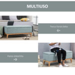 Panca Imbottita Contenitore in Tessuto con Design Scandinavo, 110x39x45Acm - Azzurro - immagine 5