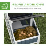 Pollaio Prefabbricato in Legno con Area Aperta, Casetta e Nido, 161,5x62,5x115cm, Grigio - immagine 6