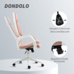 Sedia da Ufficio in Tessuto con Dondolo, Altezza Regolabile e Seduta Girevole, 63x63x117-127 cm, Rosa - immagine 5