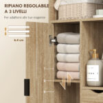 Mobile Bagno Salvaspazio Slim con 2 Cassetti, Ripiani e Armadietto, 50x25x1 cm, Legno Naturale - immagine 5