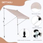 Tenda da Sole 2x1,5 m per Esterno a Rullo con Manovella e Angolazione Regolabile, Beige - immagine 7