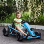Go-Kart Elettrico per Bambini 8-12 Anni con Schienale Alto e Cintura di Sicurezza, 115x77x54 cm, Blu e Nero - immagine 2