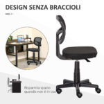 Sedia da Ufficio Ergonomica in Rete Senza Braccioli e Regolabile in Altezza, Nero - immagine 5