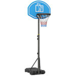 Canestro Basket con Altezza Regolabile 197,5-245cm, Base con Ruote e Tabellone, Blu