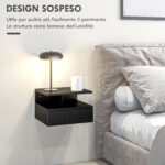 Set da 2 Comodini Sospesi per Camera da Letto con Cassetto e Mensola Superiore in Legno 35x32x22,5cm - immagine 4