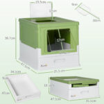 Lettiera per Gatti Chiusa con Paletta, Vassoio Estraibile e 2 Porte, 47,5x35,5x36,7cm, Verde Chiaro - immagine 3