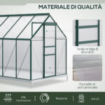 1,9x3,75 m Serra da Giardino in Policarbonato e Lega di Alluminio, Serra per Piante Orto con Finestra Apribile Regolabile, Porta Scorrevole e Grondaie, Verde - immagine 4