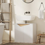 Mobile Sottolavabo con 2 Ante Ammortizzate per Lavabo Senza Piedistallo, 60x35x57,9 cm, Bianco - immagine 9