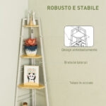 Libreria Angolare a 5 Ripiani con Struttura Pieghevole e Piedini Regolabili, Colore Legno - immagine 5