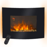 Camino Elettrico da Parete con 2 Livelli di Riscaldamento 9-18W, Fiamma 7 Colori Regolabili e Telecomando, Nero