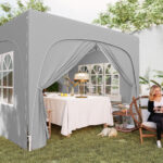 Gazebo da Giardino 3x3m Pieghevole con Altezza Regolabile, Protezione UPF50+ e Borsa, Grigio Chiaro - immagine 9
