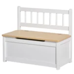 Cassapanca per Bambini 2 in 1 in Legno con Pistone per Chiusura Sicura, 60x30x50cm Bianco e Legno Naturale - immagine 3