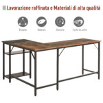 Scrivania Angolare in Stile Industriale con Ripiano Laterale, in Legno e Metallo Nero, 150x120x75cm - immagine 5