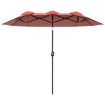 Ombrellone da Giardino Doppio Inclinabile con Apertura a Manovella, 295x152x222cm, Rosso