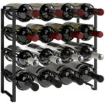 Portabottiglie a 4 Livelli a Onda Impilabili per 16 Bottiglie, in Metallo, 42,5x16,5x41 cm, Nero