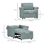 Poltrona Letto Singolo Salvaspazio Reclinabile su 4 Livelli con Seduta Imbottita, 96x84,5x87,5cm, Verde - immagine 3
