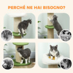 Albero Tiragraffi per Gatti Alto 92 cm con Palo in Sisal e Lettino a Forma di Fiore, Verde - immagine 7