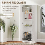 Mobile Multiuso con 5 Ripiani Livelli Regolabili in Legno, per Arredamento Domestico, 60x31,5x165cm, Bianco - immagine 5