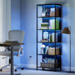 Libreria Scaffale in Stile Industriale a 5 Ripiani con Illuminazione LED, in Metallo e Legno, 60x30x179 cm, Nero - immagine 2
