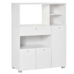 Mobile Cucina per Microonde con Armadietti, Mensole e Cassetto, Credenza Moderna in Legno 90x40x120cm Bianco